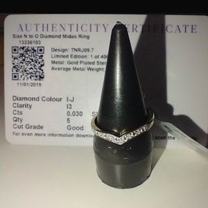 Certified GP St Silver 0.030cts Diamond Midas Ring Size N-O Limited Edition NWT